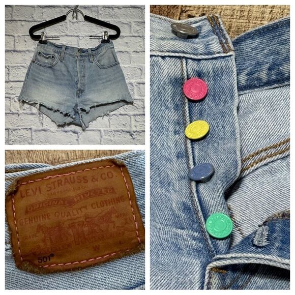 Levi's LTD Edition 145th Anniv Pastel Button fly cut off 501 Jean shorts Rare - Picture 1 of 15